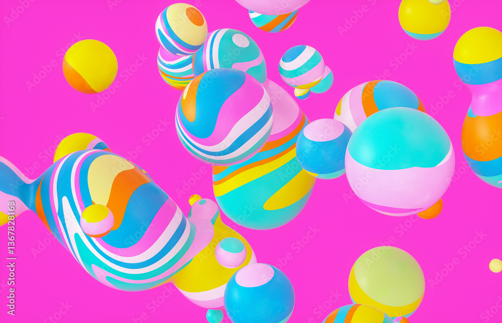 Aufkleber Abstract 3d art background with colorful marble spheres floating. liquid blobs. soap bubbles.