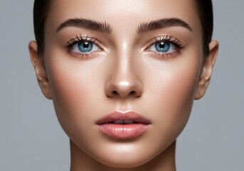Fototapeta premium Close up of a face with blue eyes and flawless skin tone