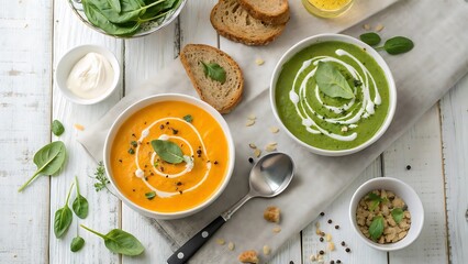 Delicious and healthy autumn soup recipes with creamy swirls and crunchy toppings