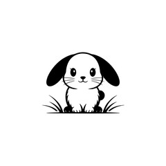 Adorable Cartoon Bunny in Minimalist Black & White Design