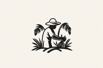 Minimalist Black and White Farmer Harvesting Logo Design