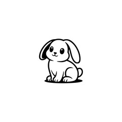 Cute Cartoon Bunny Illustration: Black and White, Simple Design