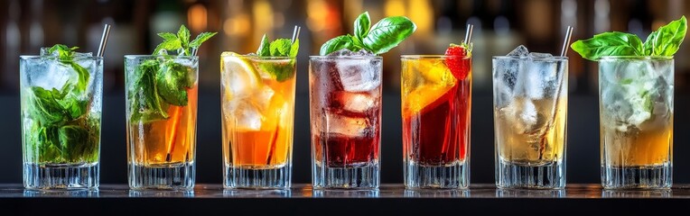 Vibrant Cocktails with Ice and Fresh Mint, Perfect for Summer Parties and Gatherings