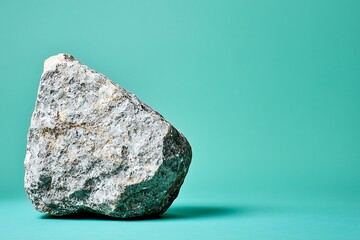 Single Grey Rock on Teal Background; Perfect for Minimalist Designs and Nature-Inspired Projects.