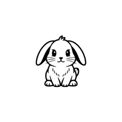 Simple Black and White Cartoon Bunny Illustration on White Background