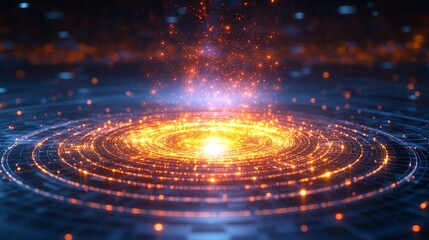 Fototapeta premium A swirling vortex of orange light is shown against a dark blue background