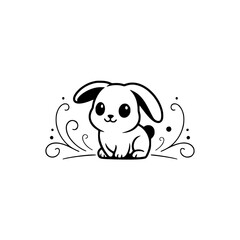 Cute Cartoon Rabbit, Minimalist Line Art Illustration