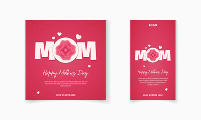 Mother's day greeting card, social media post template designer with flower vector in red background