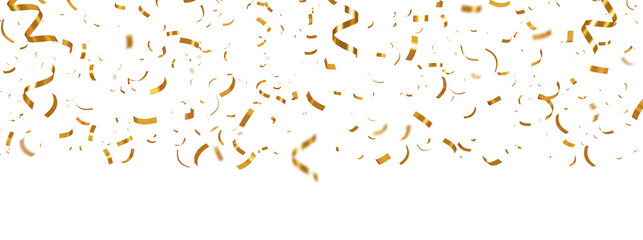 falling gold confetti and streamers seamless pattern on transparent background