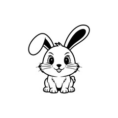 Happy Cartoon Bunny Illustration, Black and White, Modern Minimalist Design