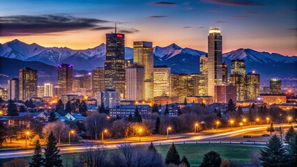 Minimalist Denver Night Skyline: City Lights & Mountain Views