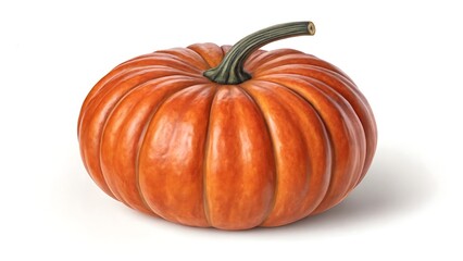 Obraz premium A Single Perfect Orange Pumpkin on White Background Autumn Harvest Thanksgiving Decoration