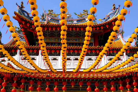 Lanterns decorations at Chinese Thean Hou Temple dedicated to the goddess Mazu and Guan Yin, Kuala Lumpur, Malaysia
