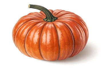 A Single Vibrant Orange Pumpkin Isolated on White Background A Detailed Illustration of a Perfect Autumn Harvest Gourd