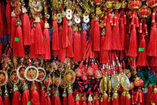 Decorations for the Vietnamese and Chinese New Year at a shop in Cholon, the Chinese district, Ho Chi Minh City