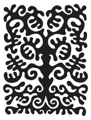Traditional Kazakh Ornament With Tree Of Life, Black And White Pattern. Flat Vector