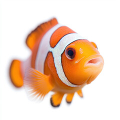 Vibrant clownfish with striking orange and white patterns swimming gracefully in clear water