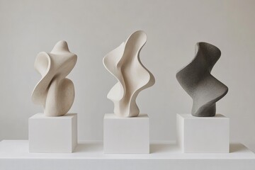 Curved abstract clay sculptures showcasing modern artistic design Generative AI