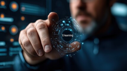 Futuristic digital interface with a holographic sphere displaying advanced analytics cloud computing technology and interactive touch controls