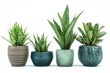 Obraz premium Elegant ceramic plant pots with greenery on a white background