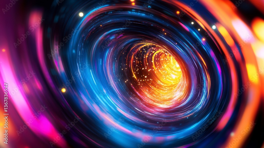 Aufkleber Abstract swirling vortex of vibrant neon lights and particles, creating a dynamic and energetic visual.