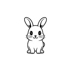 Adorable Cartoon Rabbit Icon: Minimalist Black and White Illustration