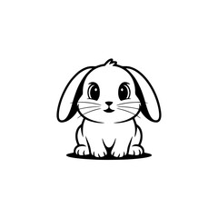 Cute Cartoon Bunny Illustration in Minimalist Black & White Style