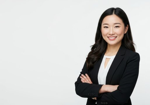 Portrait of a smiling woman in a black blazer with arms crossed