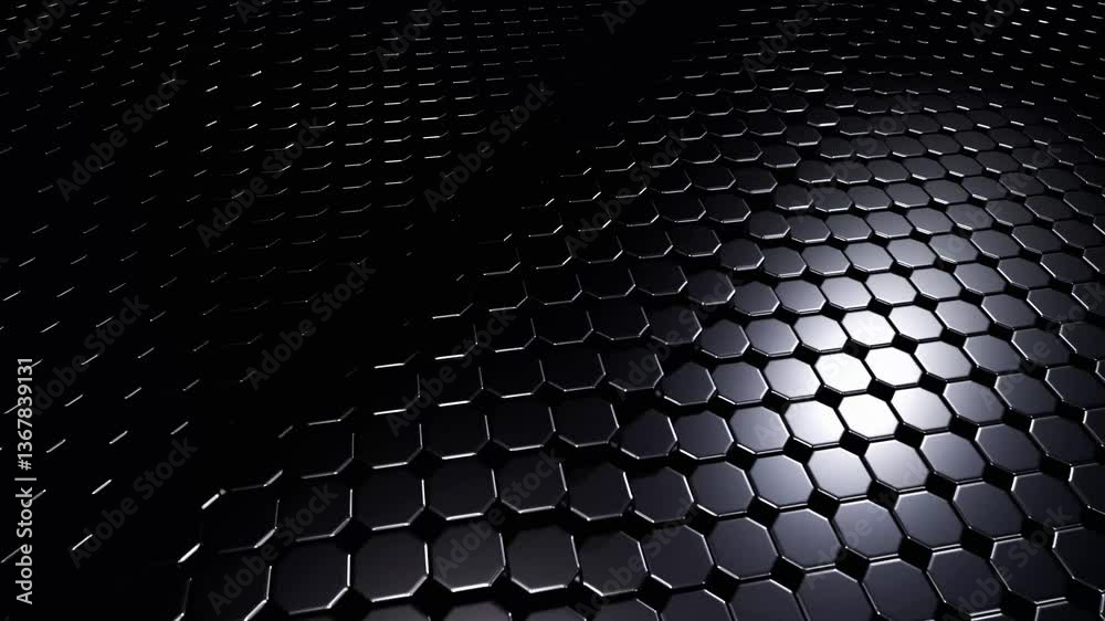 Poster abstract hexagon pattern: dark metallic surface with reflective shine