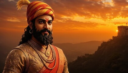 Chhatrapati Shivaji Maharaj Overlooking the Kingdom at Sunset