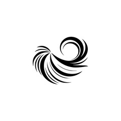 Abstract Black Swirl Design on White, Vector Graphic, Minimalist Style
