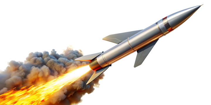 a missile rocket with fire trail isolated on white background PNG. GENERATIVE AI