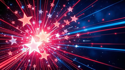 Futuristic American Flag Hologram with Glowing Particles and Light Effects