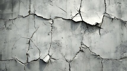 Fototapeta premium Aged and cracked concrete wall, deep fissures and exposed inner materials