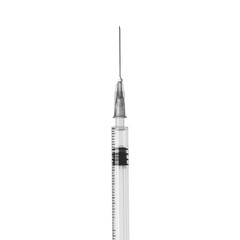 Sterile medical syringe on minimalist white background