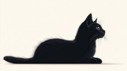 Illustration of a black cat in profile view with detailed fur texture.