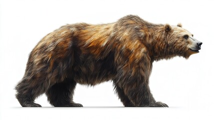 Fototapeta premium Majestic brown bear standing on hind legs against a white background.