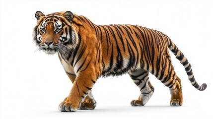 Obraz premium Majestic Bengal tiger with rich orange and black stripes walking gracefully.