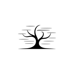 Minimalist Silhouette Tree Logo with Wind Lines