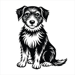 Portrait of a dog or young puppy. Trendy black and white vector illustration.