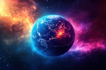 Obraz premium Stunning view of Earth surrounded by vibrant cosmic colors in deep space