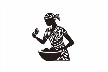 Elegant Minimalist Black and White Logo of a Woman Harvesting Shea