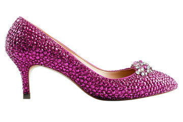 Obraz premium A dazzling fuchsia stiletto, encrusted with sparkling crystals, ready for a glamorous night out, showcasing a delicate heel and exquisite detail.