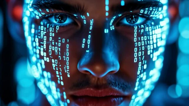 Exploring digital Identity through futuristic visuals and binary code representation