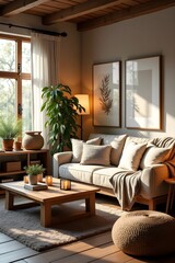 Fototapeta premium Cozy Living Room with Natural Light and Warm Accents