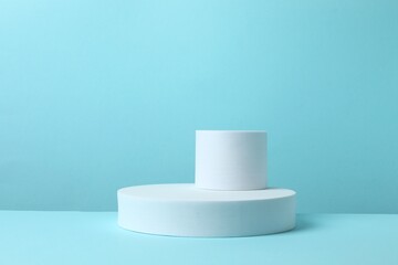 White podiums on a blue background