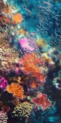 Obraz premium Coral Reef: a vibrant coral reef teeming with marine life. Showcasing the vibrant colors and intricate structures of the underwater world.