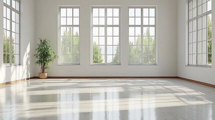 Fototapeta premium Bright Minimalist Room with Large Windows and Sunlight
