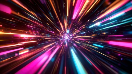 Fototapeta premium Abstract colorful light streaks radiating from center, creating a dynamic, fast motion effect.