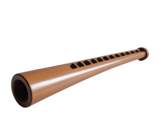Wooden wind instrument, long and narrow, with holes